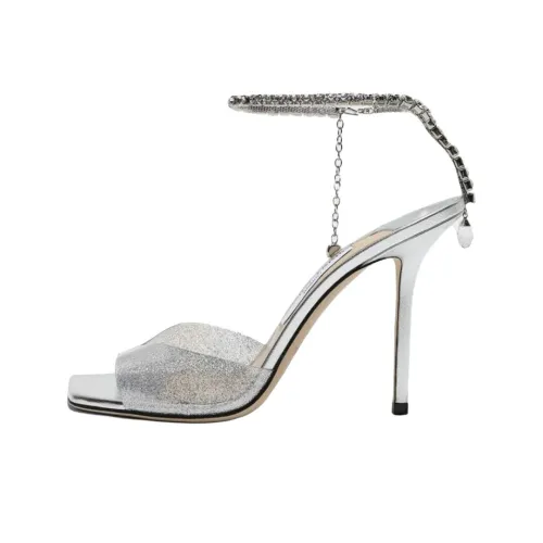 Jimmy Choo Saeda One Strap Sandals 10cm Women's Silver