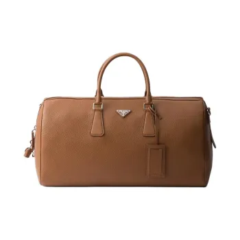 PRADA Leather Travel Bag Unisex Brown