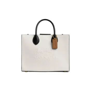 COACH Cow Leather Tote Bag, Shopping Bag, Shoulder Bag, Handbag Tubas Women's White & Black