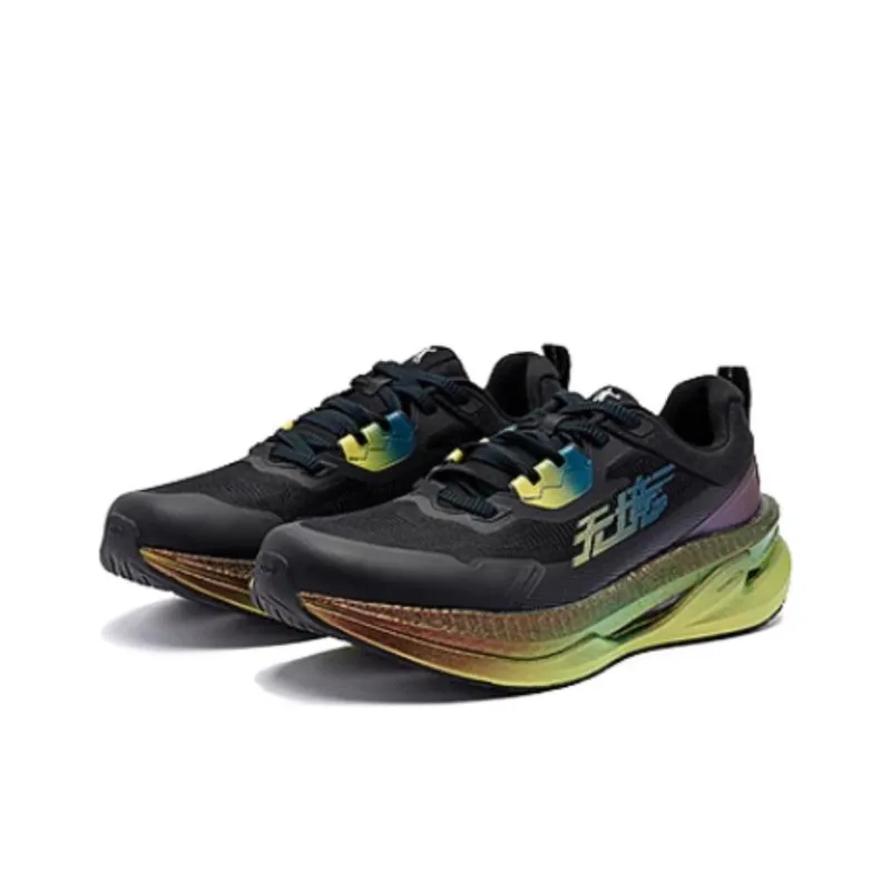 QIAODAN MuJin PRO2.0 Anti Slip Wear Resistant Low Top Carbon Plate Casual Running Shoes Men's Black Blue-2