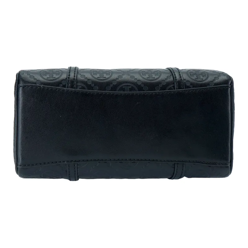 TORY BURCH T Monogram Leather Petite Barrel Bag Black-3
