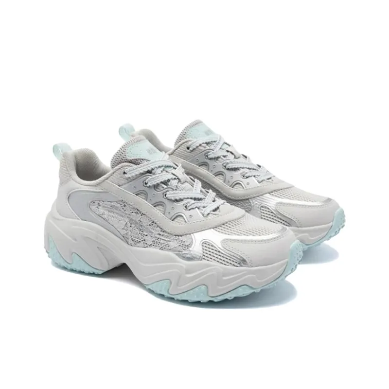 QIAODAN Spriggle Bunny V Slip Resistant Breathable Low Top Chunky Sneakers Women's Gray-3