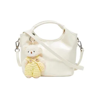Three Blessings PU Basket Bag Handbag Medium Size Women's Blue/Ivory White/Pink
