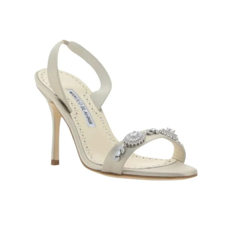 MANOLO BLAHNIK Beige One Strap Sandals Women's White-2