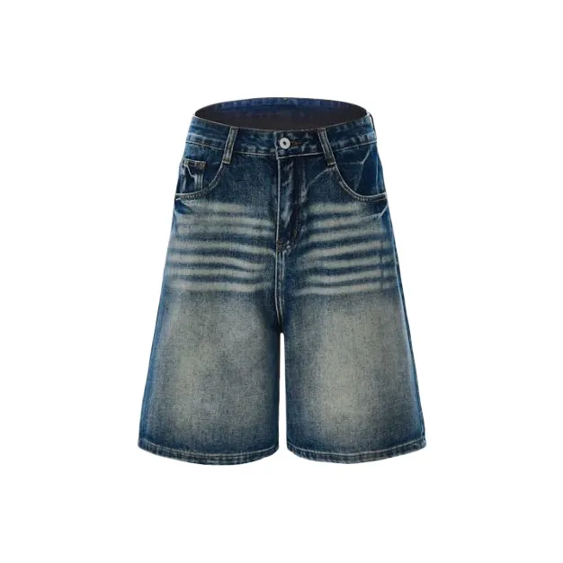 BLANC & ECLARE Mid Rise Straight Fit Slimming Wide Leg Denim Shorts Unisex-4
