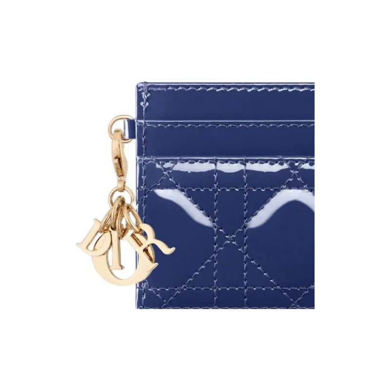 DIOR Lady Dior Patent Leather Calfskin Wallet Card Holder Card Holder Regular Women's Royal Blue-4