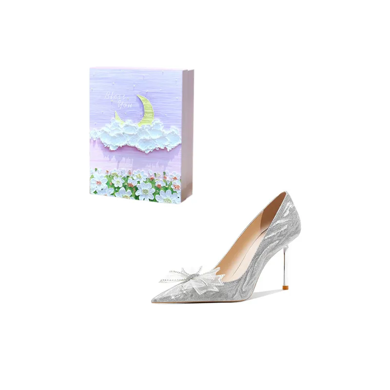ROBINHOOD Castle Exclusive 3D Box Slim Heel High Heels Women's Silver-8