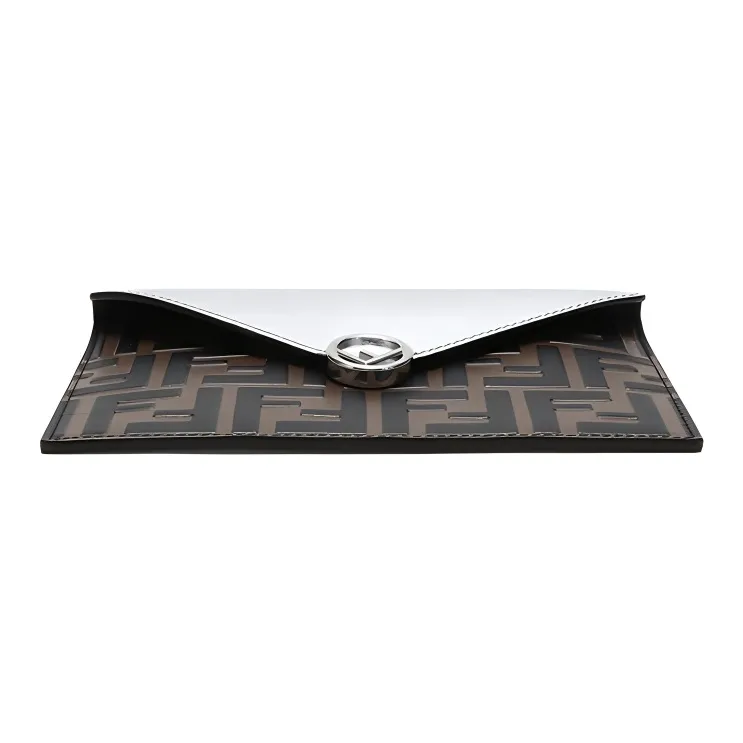 FENDI F Is Fendi Calfskin Envelope Bag, Clutch Women's Silver-3