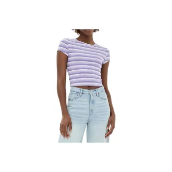 REFORMATION Regular T Shirt Women's Purple Stripes