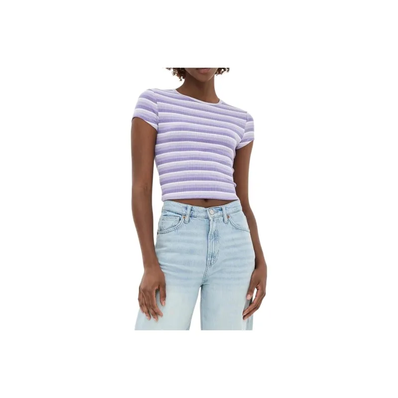 REFORMATION Regular T Shirt Women's Purple Stripes-0