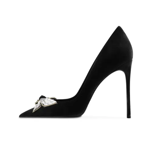 CHUYANG Slim Heel High Heels Women's Black Reverse Bowknot