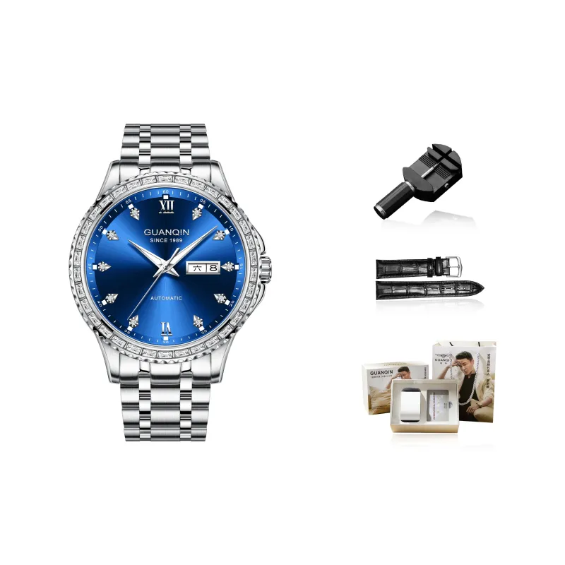 GUANQIN Automatic Mechanical Movement Stainless Steel Watchband Watch Men's Watches Black Dial-19