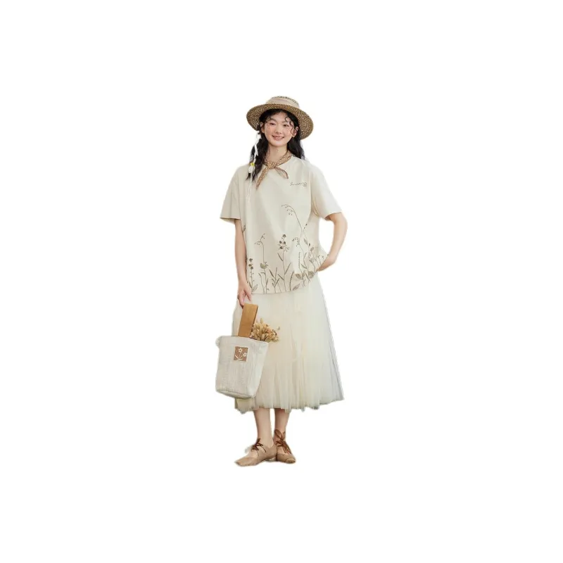 ZIHAN T Shirt Women's Beige Yellow-0