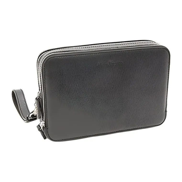 FERRAGAMO Leather Card Holder Wallet Clutches Men's Black-1