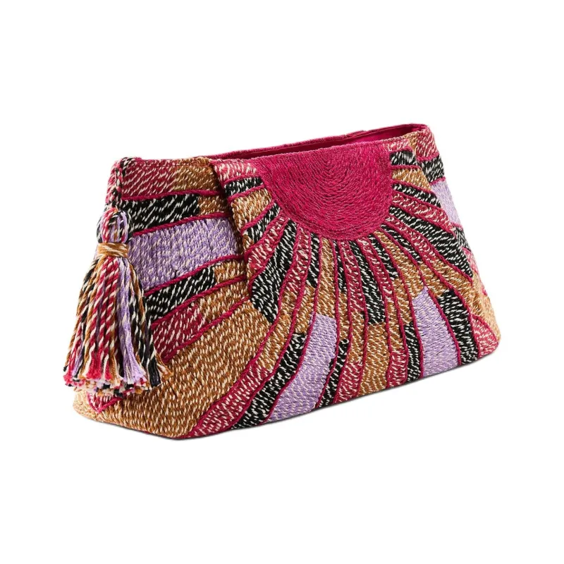 ZARA Cotton Woven Bag Clutch Small Size Women's Dark Purple Red-1