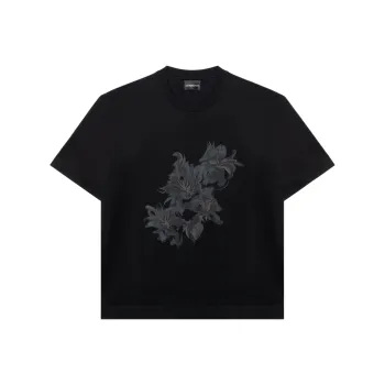 EMPORIO ARMANI Asv Lyocell blend Jersey T shirt With Print And Floral Embroidery