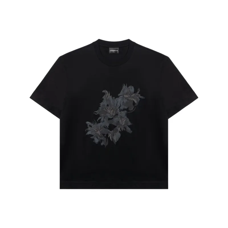 EMPORIO ARMANI Asv Lyocell blend Jersey T shirt With Print And Floral Embroidery-0