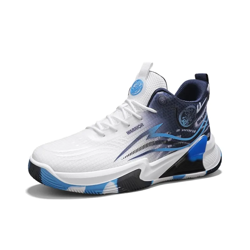 Warrior Coverage Height Increasing Lightweight Breathable Slip Resistant Low Top Basketball Shoes Men's White Dark Blue-1