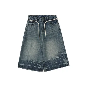 LANGWEIZHE Denim Shorts Unisex Nostalgic Blue