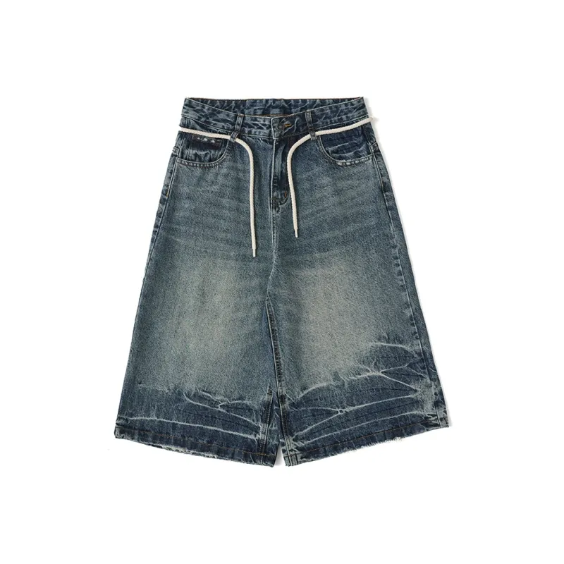 LANGWEIZHE Denim Shorts Unisex Nostalgic Blue-0