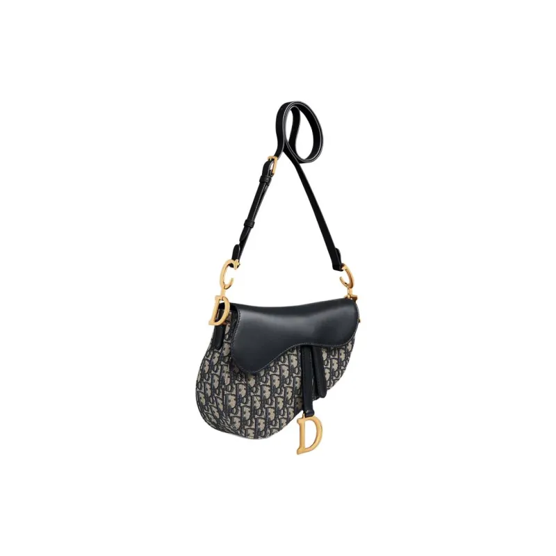 DIOR Fabric, Cow Leather Saddle Bag, Crossbody Bag, Shoulder Bag Medium Size Women's Blue-2