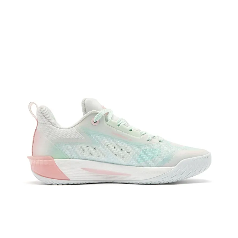 QIAODAN FE3.0 Mismatched Cushioning Grip Anti Twist Breathable Slip Resistant Low Top Basketball Shoes Men's Pink Green-2