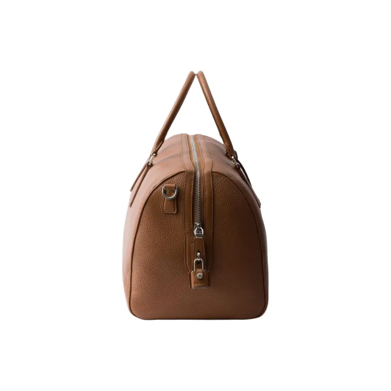 PRADA Leather Travel Bag Unisex Brown-2