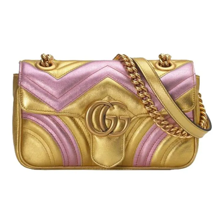 GUCCI GG Marmont Leather Shoulder Bag, Crossbody Bag Regular Women's Gold/Pink-0