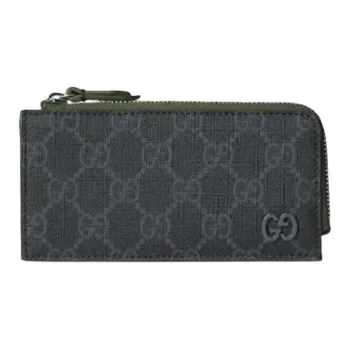 GUCCI Supreme Canvas Card Clip Card Holder Men's Black & Dark Green