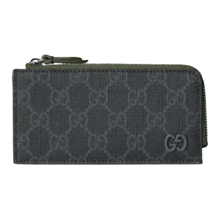 GUCCI Supreme Canvas Card Clip Card Holder Men's Black & Dark Green-0
