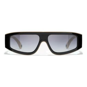 CHANEL Nylon Irregular Shape Sunglasses Women's Black/Beige