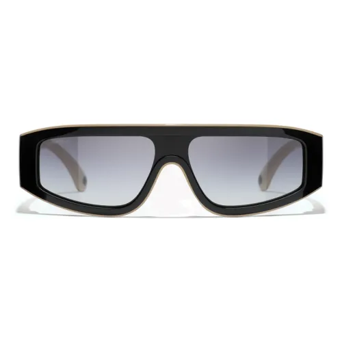 CHANEL Nylon Irregular Shape Sunglasses Women's Black/Beige