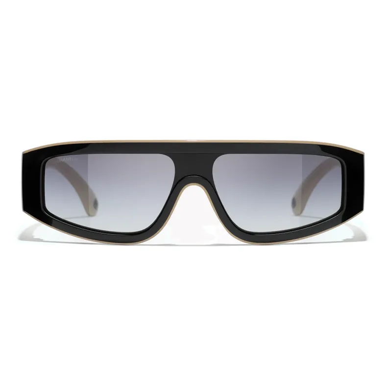 CHANEL Nylon Irregular Shape Sunglasses Women's Black/Beige-0