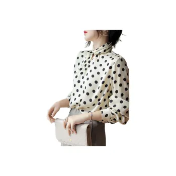 Wbwq Chiffon Shirt Women's Apricot Base With Black Circles