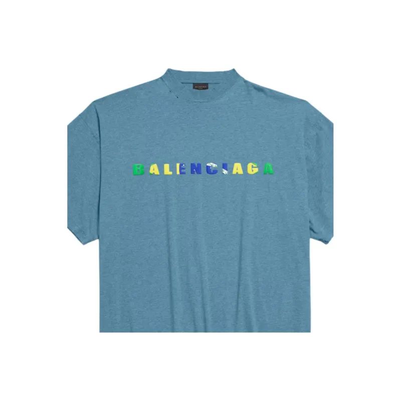 Balenciaga T Shirt Loose Fit Men's Blue Gray-2