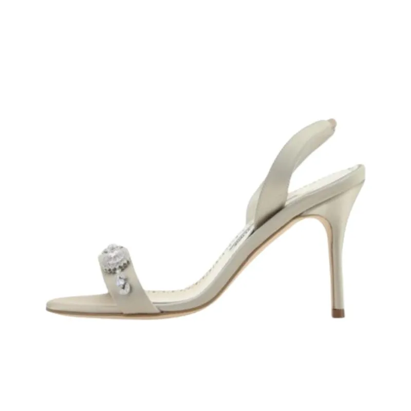 MANOLO BLAHNIK Beige One Strap Sandals Women's White-0