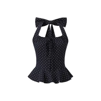 ACAINES Tank Top Women's Navy Blue Polka Dot