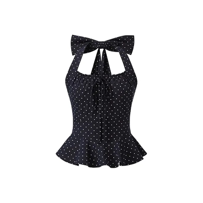 ACAINES Tank Top Women's Navy Blue Polka Dot-0