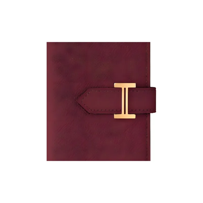 HERMES Bearn Cow Leather Card Holder Women's Maroon-2