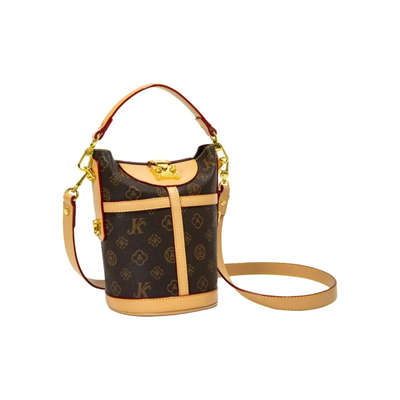 BLAKE FLEETO PU One Shoulder Crossbody Bucket Handbag Women's Gray/Brown/Apricot-4