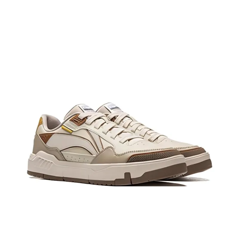 LiNing Common 80s Anti Slip Wear Resistant Low Top Skateboard Shoes Women's Beige Brown-3