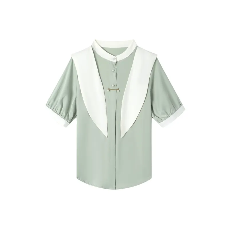 H YXIANG Chiffon Shirt Women's Light Green-0