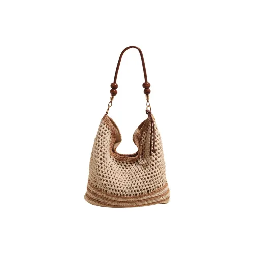 YOUR NAME Straw Woven Shoulder Bag Women's Khaki