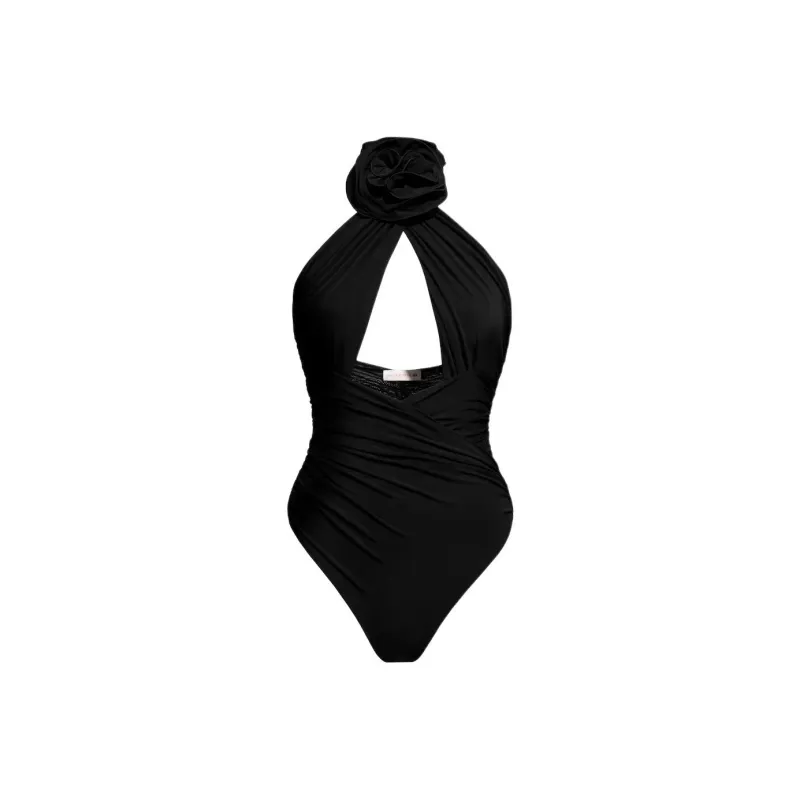 H&M X Magda Butrym Rose Appliqued Bodysuit With Cutout Detail Black-0