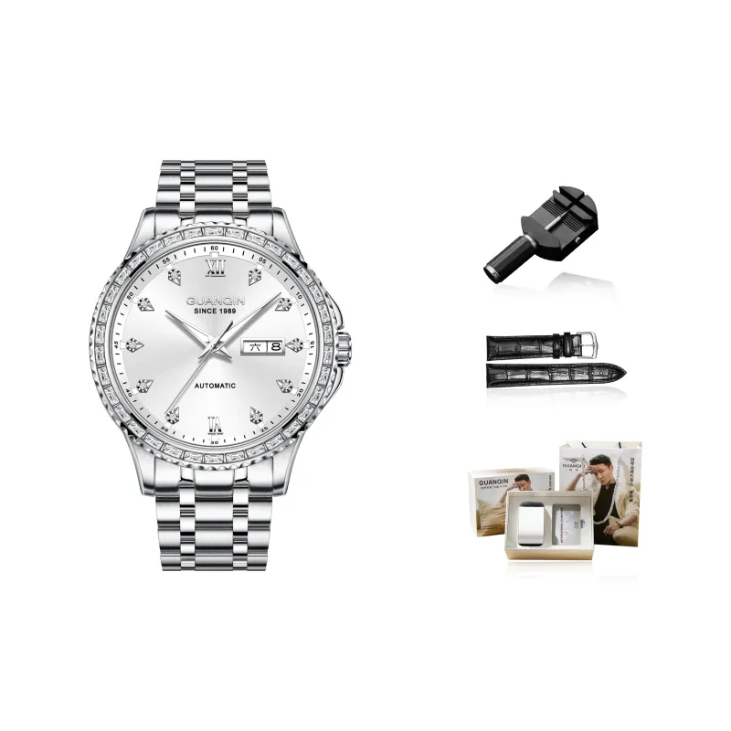 GUANQIN Automatic Mechanical Movement Stainless Steel Watchband Watch Men's Watches Black Dial-7