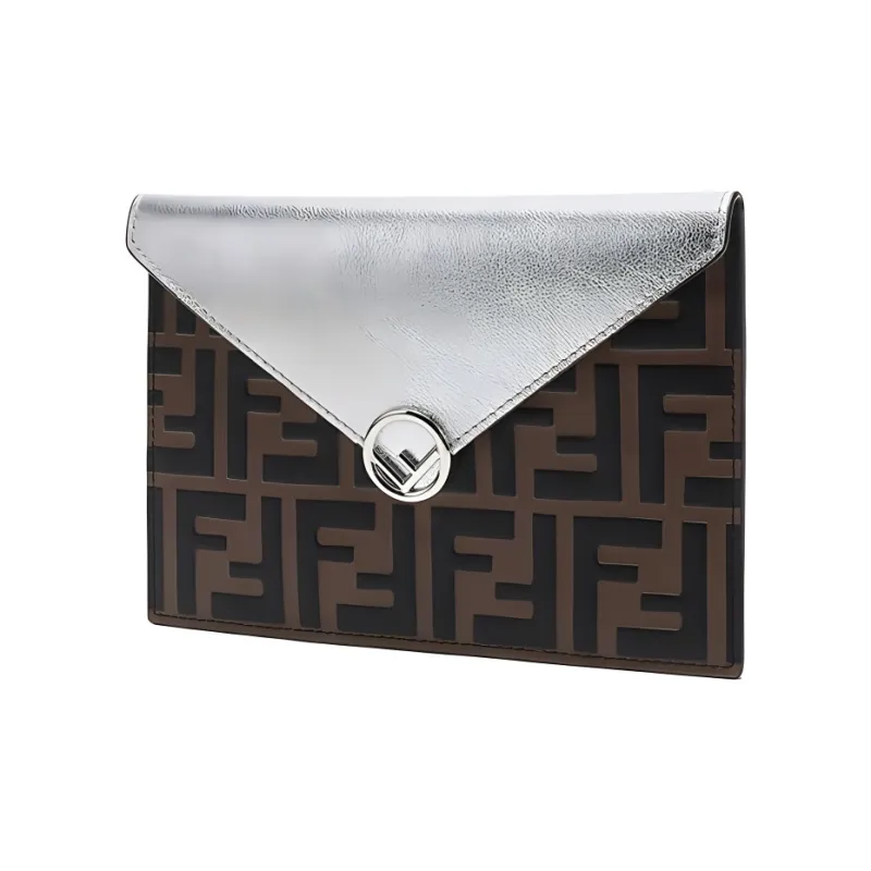 FENDI F Is Fendi Calfskin Envelope Bag, Clutch Women's Silver-1
