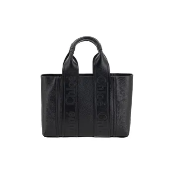 Chloe Woody Calfskin Tote Bag, Shopping Bag, Handbag Women's Black