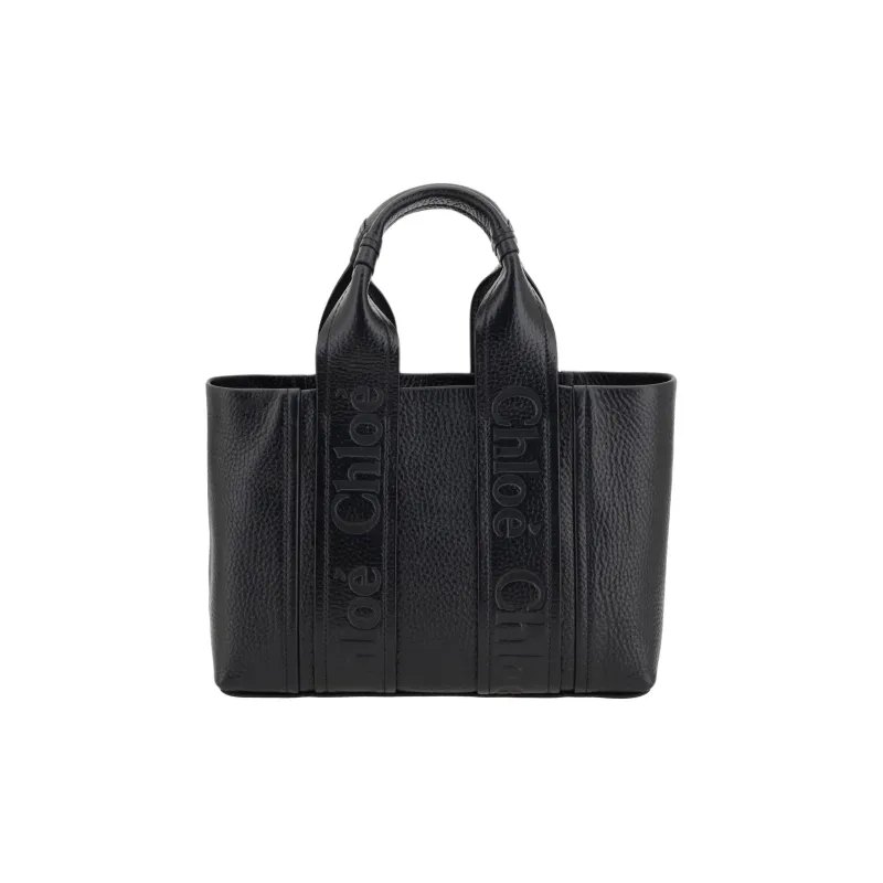 Chloe Woody Calfskin Tote Bag, Shopping Bag, Handbag Women's Black-0
