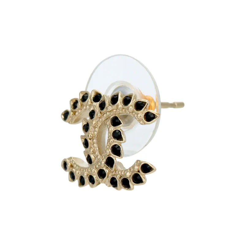 CHANEL Alloy Stud Earrings Women's Black-2