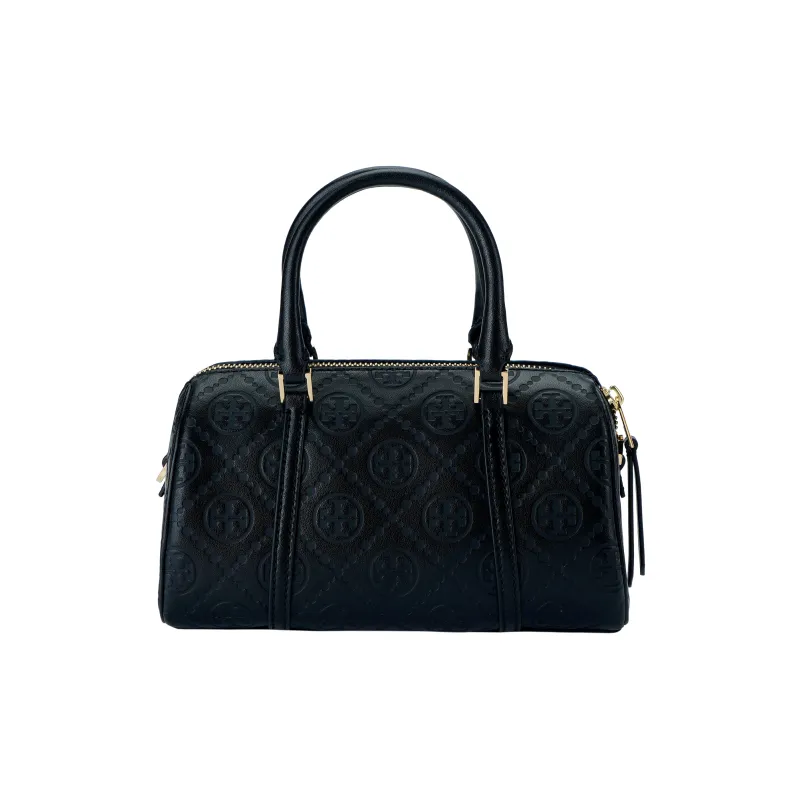 TORY BURCH T Monogram Leather Petite Barrel Bag Black-0